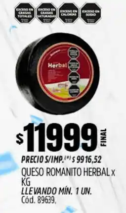 Supermercados Yaguar Herbal queso romanito oferta