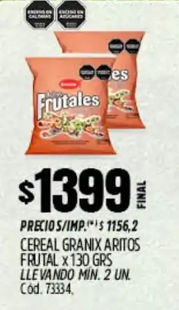 Supermercados Yaguar Granix cereal aritos frutal oferta