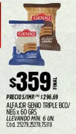 Supermercados Yaguar Genio alfajor triple bco/ neg oferta
