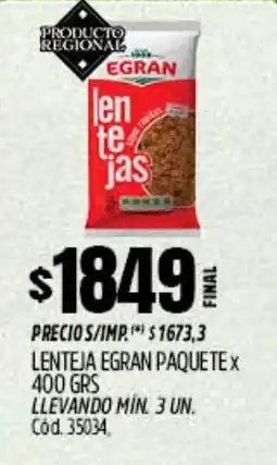 Supermercados Yaguar Egran lenteja paquete oferta