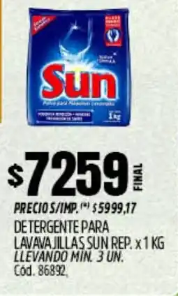 Supermercados Yaguar Sun detergente para lavavajillas rep. oferta