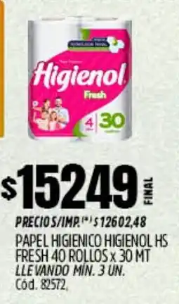 Supermercados Yaguar Higienol papel higienico hs fresh oferta