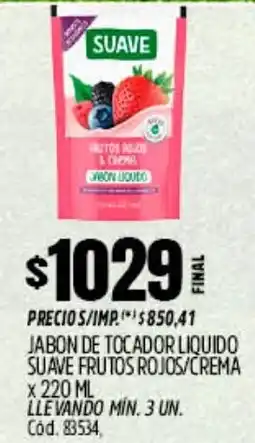Supermercados Yaguar Suave jabon de tocador liquido frutos rojos/crema oferta