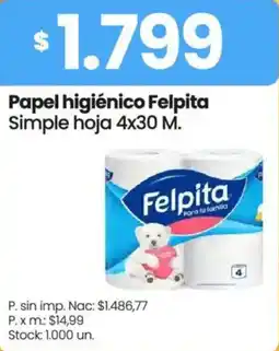 Changomas Felpita papel higiénico simple hoja oferta