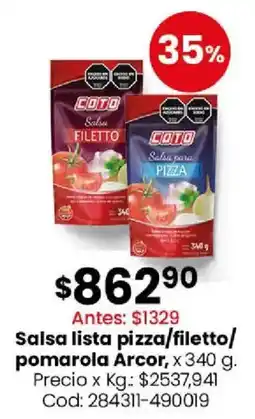 Coto Arcor salsa lista pizza/filetto/ pomarola oferta