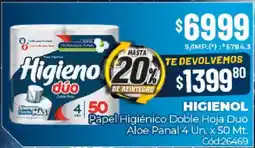 Diarco Higienol papel higiénico doble hoja duo aloe panal oferta