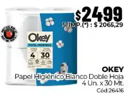 Diarco Okey papel higiénico blanco doble hoja oferta