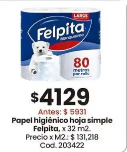 Coto Felpita papel higiénico hoja simple oferta