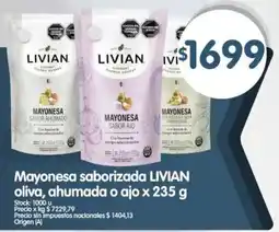 Supermercados Buenos Días Livian mayonesa saborizada oliva, ahumada o ajo oferta