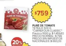 Carrefour Carrefour classic puré de tomate tetra oferta