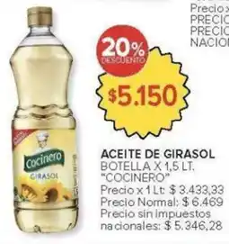 Carrefour Cocinero aceite de girasol botella oferta