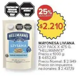 Carrefour Hellmann's mayonesa liviana doy pack oferta