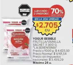 Carrefour La serenisima yogur bebible frutilla/vainilla sachet oferta