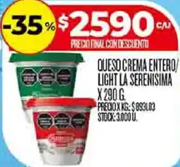 Supermercados DIA La serenisima queso crema entero light oferta
