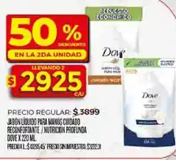Supermercados DIA Dove jabón líquido para manos cuidado reconfortante/nutricion profunda oferta