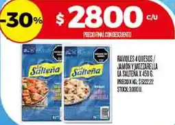 Supermercados DIA La salteña ravioles 4 quesos/ jamón y mozzarella oferta