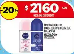 Supermercados DIA Nivea desodorante roll on pearl&beauty/protect&care oferta