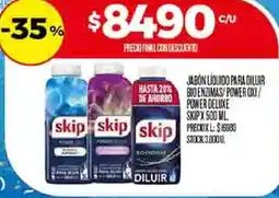 Supermercados DIA Skip jabón líquido para diluir bio enzimas/ power oxi/ power deluxe oferta