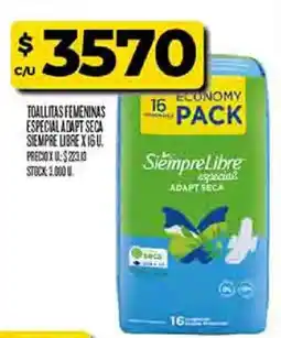 Supermercados DIA Siempre libre toallitas femeninas especial adapt seca oferta
