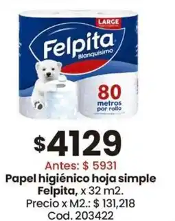 Coto Felpita papel higiénico hoja simple oferta