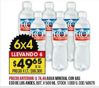 Coto Agua Mineral Con Gas Eco De Los Andes oferta