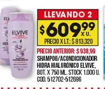 Coto Shampoo Acondicionador Hidra Hialurónico Elvive oferta