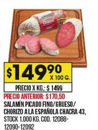 Coto Salamin Picado Fino Grueso Chorizo A La Espanola Chacra 43 oferta