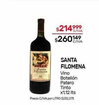 Nini Mayorista Santa Filomena Vino Botellón Patero Tinto oferta