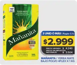 Carrefour Maxi Mañanita yerba mate bajo polvo 4flex oferta