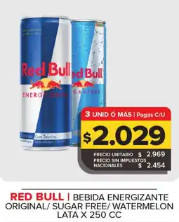 Carrefour Maxi Red bull bebida energizante original/sugar free/ watermelon lata oferta