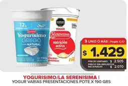 Carrefour Maxi Yogurisimo/la serenisima yogur varias presentaciones pote oferta