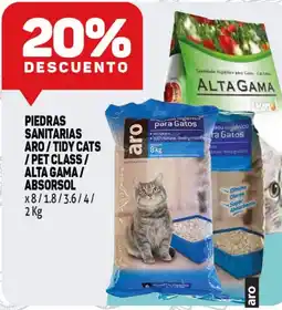 Makro Aro/tidy cats /pet class/ alta gama/ piedras sanitarias absorsol oferta