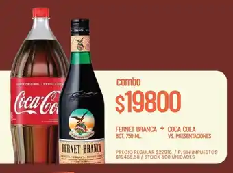 Fernet branca bot. + coca cola vs. presentaciones