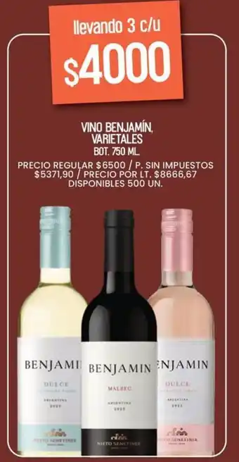 Benjamín vino varietales bot.