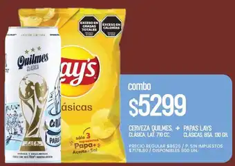 Quilmes cerveza + papas lays clásica, lat.