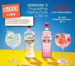 Supermercados Vea Gordon's original/pink tropical fruits oferta