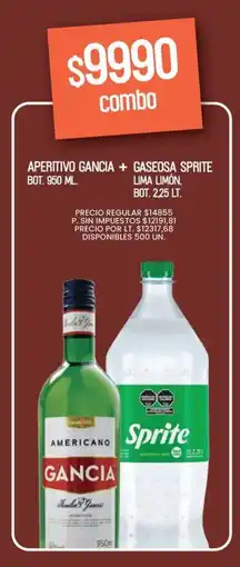 Supermercados Vea Gancia aperitivo balbo bot+ gaseosa sprite bot. oferta