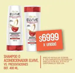 Supermercados Vea Elvive shampoo o acondicionador vs. presentaciones bot. oferta