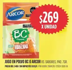 Supermercados Vea Bc o arcor vs. sabores jugo en polvo paq. oferta