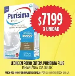 Supermercados Vea Purísima leche en polvo entera plus instantánea, cja. oferta
