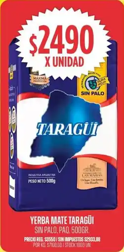 Supermercados Vea Taragüi yerba mate sin palo, paq. oferta