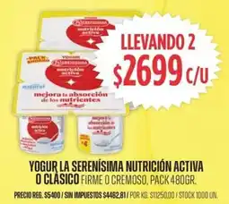 Supermercados Vea La serenísima yogur nutrición activa o clásico firme o cremoso, pack oferta