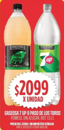 Supermercados Vea 7 up o paso de los toros gaseosa sin azúcar, bot. oferta