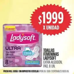 Supermercados Vea Ladysoft toallas femeninas extra algodón, paq. oferta