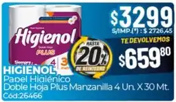 Diarco Higienol papel higiénico doble hoja plus manzanilla oferta