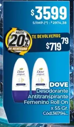Diarco Dove desodorante antitranspirante femenino roll on oferta