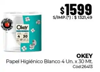 Diarco Okey papel higiénico blanco oferta