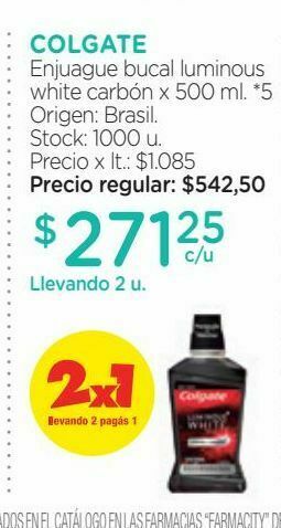 Farmacity Enjuague bucal luminous white carbón x 500 ml oferta