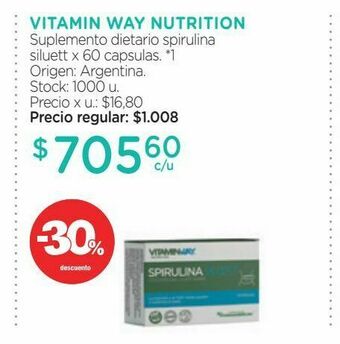 Farmacity Suplemento dietario spirulina siluett x 60 capsulas oferta