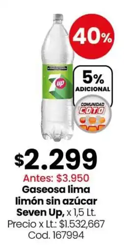 Coto Seven up gaseosa lima limón sin azúcar oferta